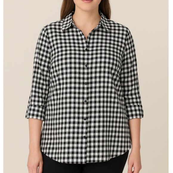 NWT Grace Elements Women’s Black & White Gingham Button Down Blouse, size Large - Picture 1 of 4